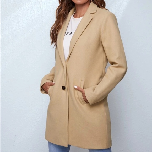 Jackets & Blazers - Camel single button trench long peacoat jacket tan